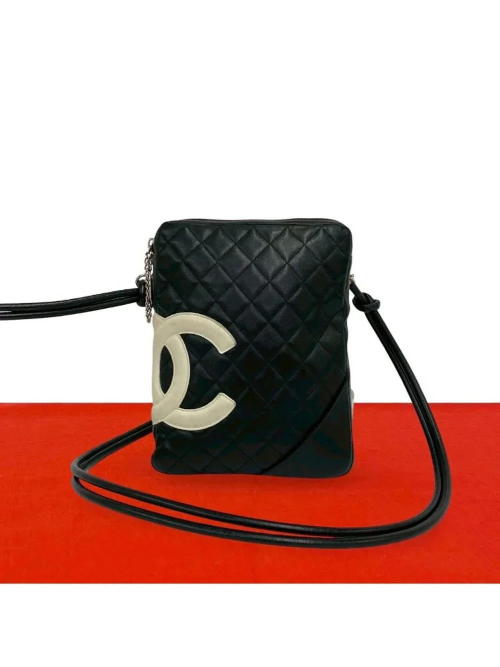 Chanel Cambon Line CC Logo Leather Mini Shoulder Bag Pochette Black